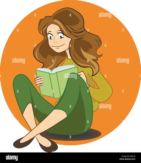 illustration of cartoon cute girl reading book in library Stock Vector Art & Illustration ...