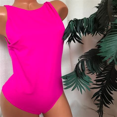 Victoria S Secret Swim Nwt Victorias Secret M High Neck Coverage Bathing Suit Hot Neon Pink