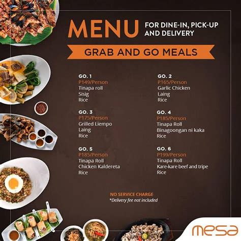 Menu at Mesa Restaurant, Pasig