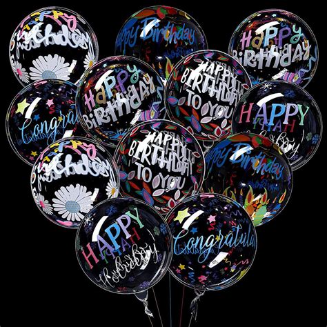 12 Pieces Happy Birthday Balloons Transparent Bobo Balloons Colorful 4 ...