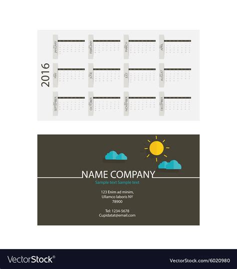 2016 calendar modern business card template Vector Image