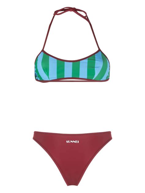 Sunnei Reversible Striped Bikini Set Red Farfetch Uk