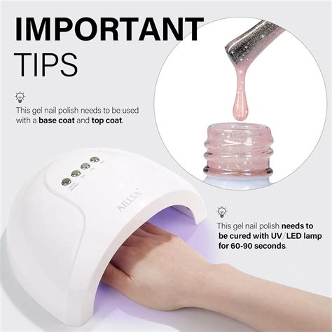 AILLSA Esmalte de uñas de gel color nude con purpurina esmalte de gel translúcido rosa claro