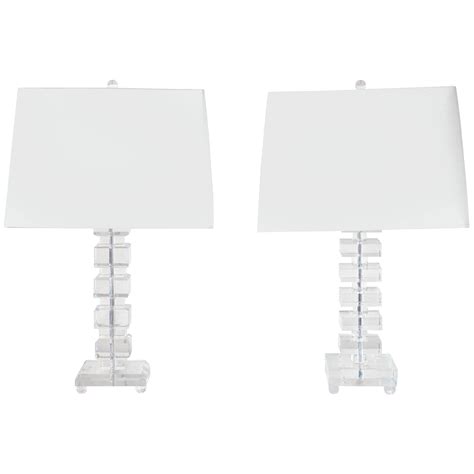 Sparkly Stacked Crystal Block Lamps Coordinating Pair In Orrefors Style