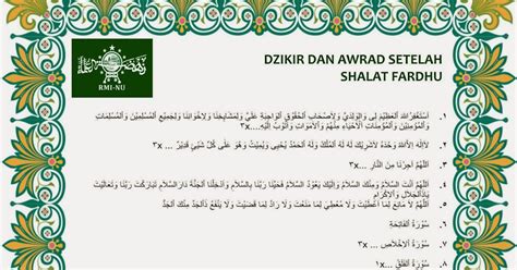 Bacaan Dzikir Dan Awrad Setelah Shalat Fardhu Rabithah Maahid