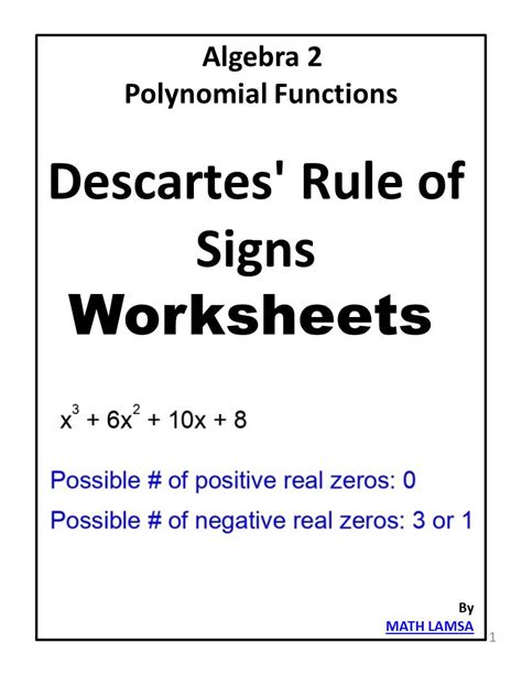 Descartes Rule Of Signs Worksheets Algebra Polynomial Functions