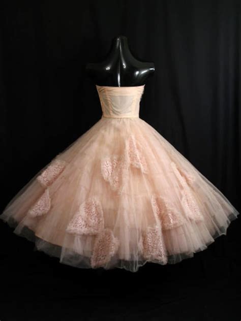 Vintage 50 S 50s STRAPLESS Emma Domb Pink Tulle Lace Etsy