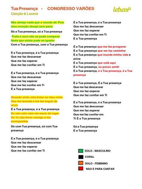 Tua Presença Letra Canção E Louvor - Letra da Canção "Tua Presença" | PDF