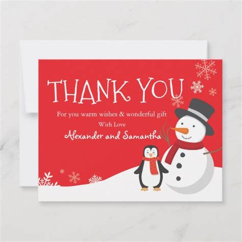 Snowman Penguin Winter Wonderland Thank You Card Size 4 25 X 5 5