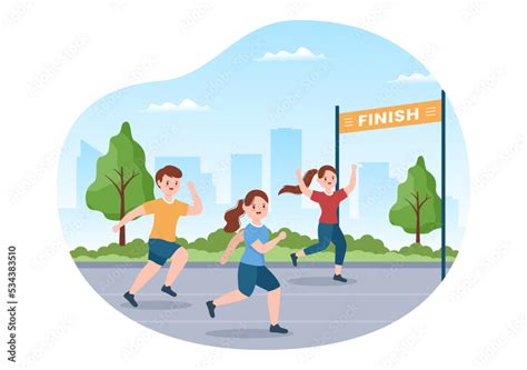 Running Racing Template Hand Drawn Cartoon Flat Illustration People ...