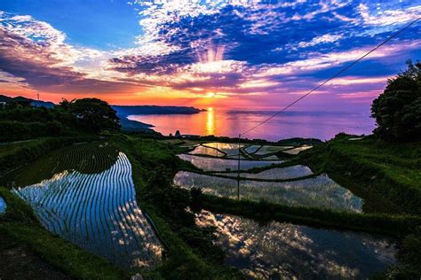 山口東後畑棚田星空と海と漁火とステンドグラスのように田んぼの水面に映る初夏の絶景5月中旬 おんせんニュース