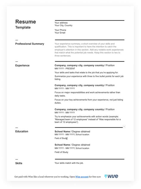 Resume Templates In Pdf Free For Download Wise Worksheets Library