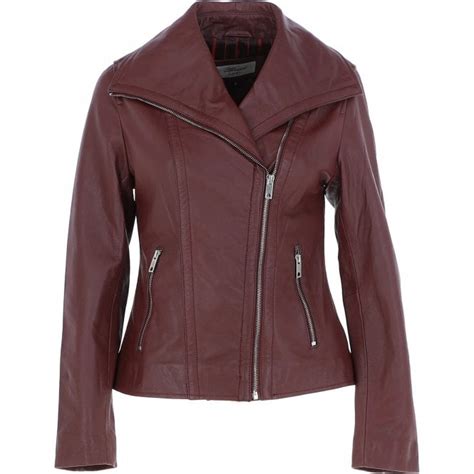 womens wide fashion collar side zip leather jacket oxblood universal