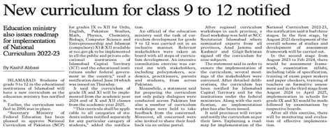 Dawn Epaper Jun 16 2023 New Curriculum For Class 9 To 12 Notified