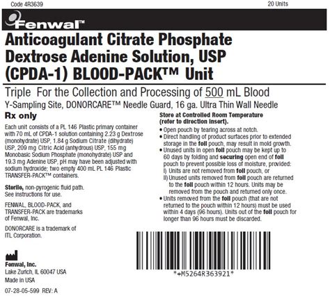 Cpda 1 Anticoagulant Citrate Phosphate Dextrose Adenine Solution