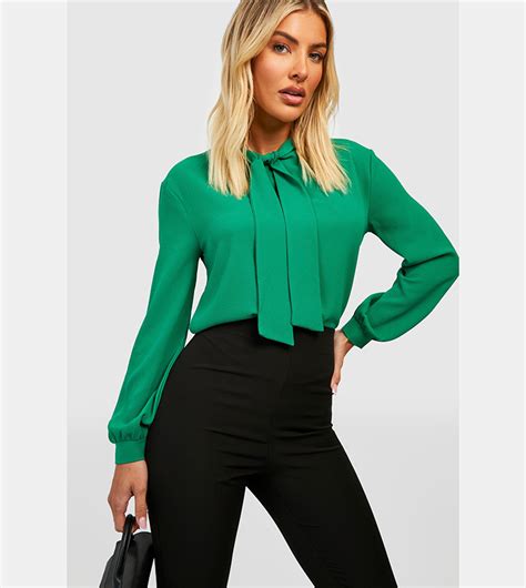 Buy Boohoo Pussy Bow Neck Woven Top In BRIGHT GREEN 6thStreet Saudi Arabia