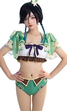 haikyuu Conjunto de bikini de anime para mujer traje de baño Kawaii forro polar verde con