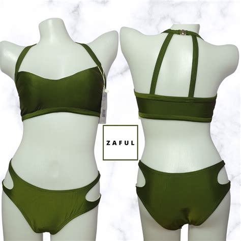 Zaful Army Green Bikini Two Piece Swimsuit Women S Fashion Swimwear Bikinis Swimsuits On