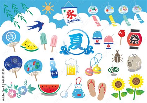日本の夏 イラスト素材セット Stock ベクター | Adobe Stock