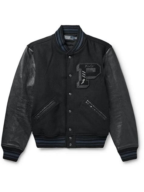 Polo Ralph Lauren Logo Appliquéd Embroidered Leather And Wool Blend