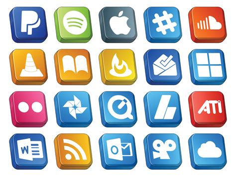 20 Social Media Icon Pack Including Quicktime Flickr Vlc Microsoft