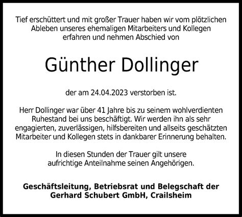 Traueranzeigen von Günther Dollinger Südwest Presse Trauer