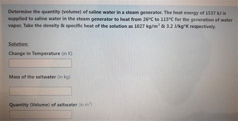 Solved Determine the quantity (volume) of saline water in a | Chegg.com