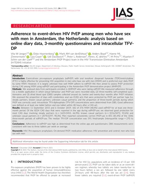 PDF Adherence To Eventdriven HIV PrEP Among Men Who Have Sex With Men In Amsterdam The