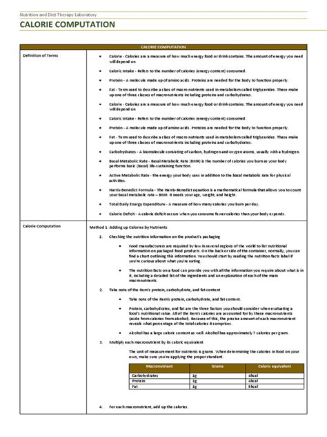 A Comprehensive Guide to Calculating Calories Through Nutritional Analysis | PDF | Food Energy ...