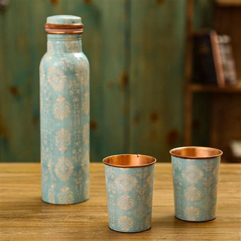 Printed Copper Water Bottle With Glass Set At Rs Set In Moradabad