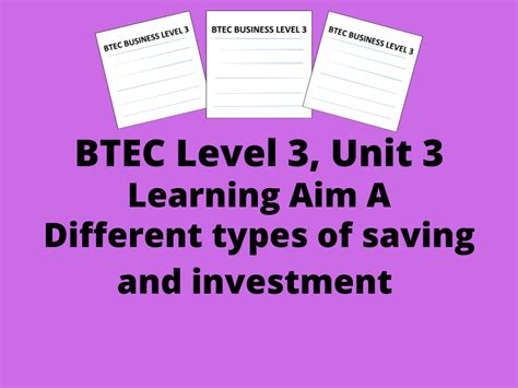 btec level  unit  learning aim  savings  investment