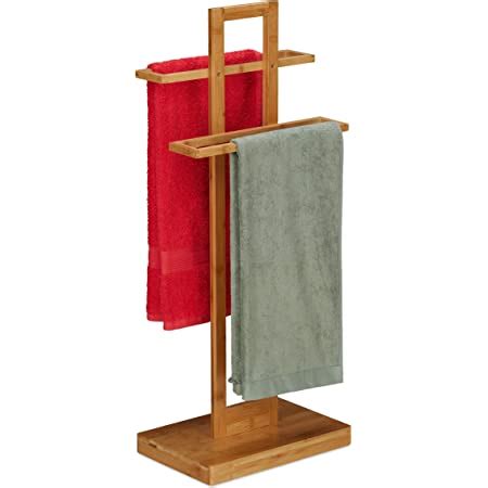 Relaxdays 10032122 Standing Towel Rail Bamboo 2 Arms Bathroom Towel