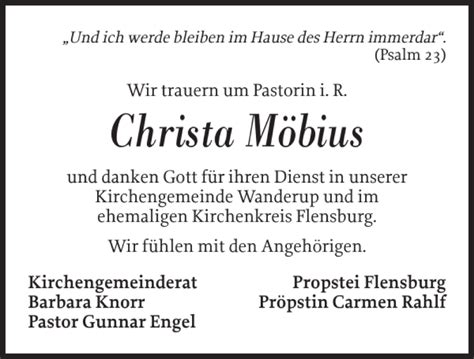 Traueranzeigen von Christa Möbius sh z Trauer