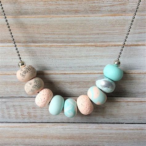 Pastel Bead Necklace Polymer Clay Necklace By Rubybluejewels Polymer