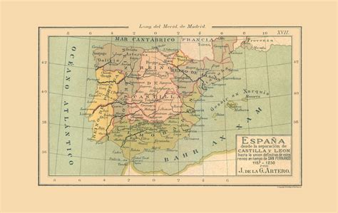 Historic Map - Spain 1157 AD to 1230 AD - Artero 1879 - Vintage Wall A