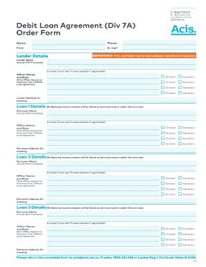 Fillable Online Acis Net Debit Loan Agreement Div A Order Form