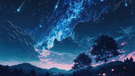 Starry Night Sky Clouds Anime Art 4K #90j Wallpaper PC Desktop