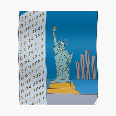 New York Illustration With Statue Of Liberty Poster For Sale By Acediscovery Redbubble