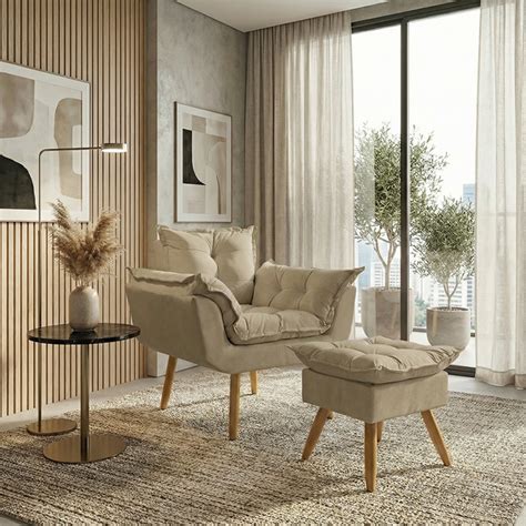 Poltrona Para Sala Confortavel - Kit Poltrona e Puff Alice Decorativa Confortável para Sala Recepção ...