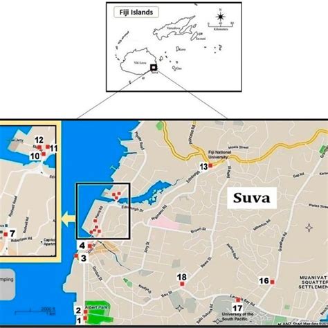 Map Of Suva City With The Numbered Label Of Sampling Sites Courtesy Of
