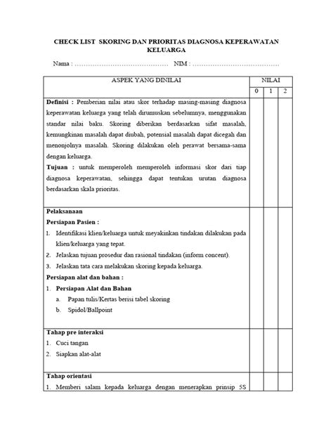 Check List Skoring Dan Prioritas Diagnosa Keperawatan Keluarga Pdf