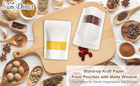 Sumdirect White Kraft Zip Lock Stand Up Food Bags Pouches With U Notch