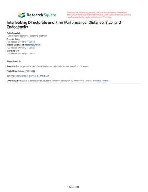 Pdf Interlocking Directorate And Firm Performance Distance Size