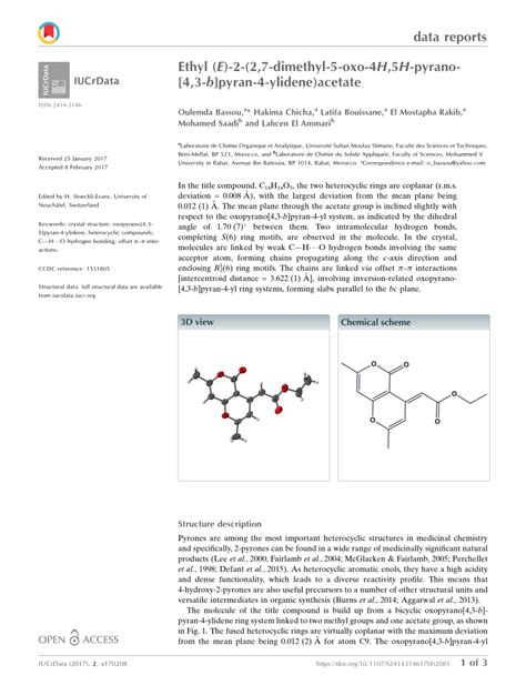 Pdf Ethyl E Dimethyl Oxo H H Pyrano B Pyran