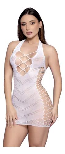 Lingerie Sexy Vestido Sensual Arrastão C Stras Frente Unica Frete grátis