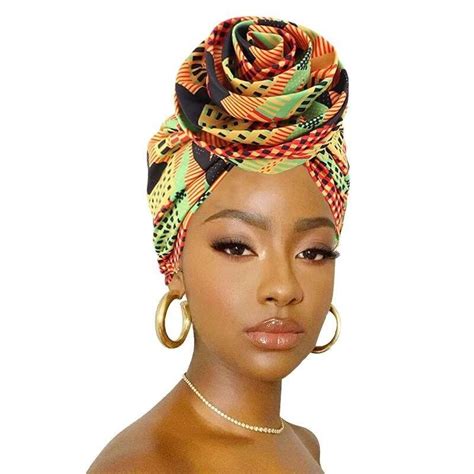 This Head Wrap Features A Stunning African Print Design That Is Sure To