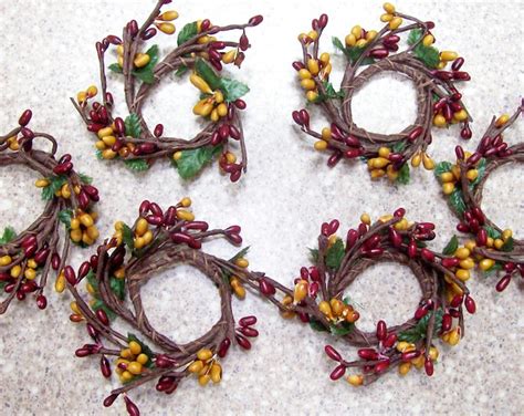 6 Pip Berry Taper Candle Rings Burgundy Red Gold Mustard 1 Inch Opening Etsy