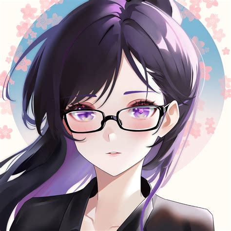 Anime Anime Girls Nerds Looking At Viewer Glasses Long Hair Purple Hair ...