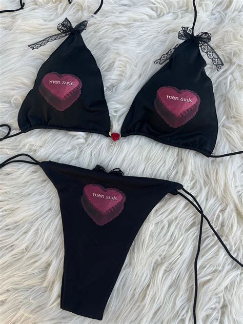 Heart Shaped Cake Custom Bikini Set Bra Swimsuit Personalized Black Emo Goth Egirl Feminist Etsy