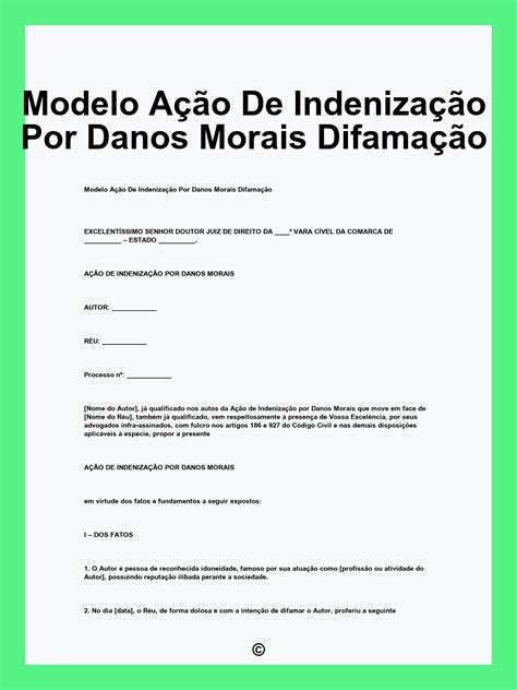 Indenização Danos Materiais E Morais - Modelo Ação De Indenização Por Danos Morais Difamação